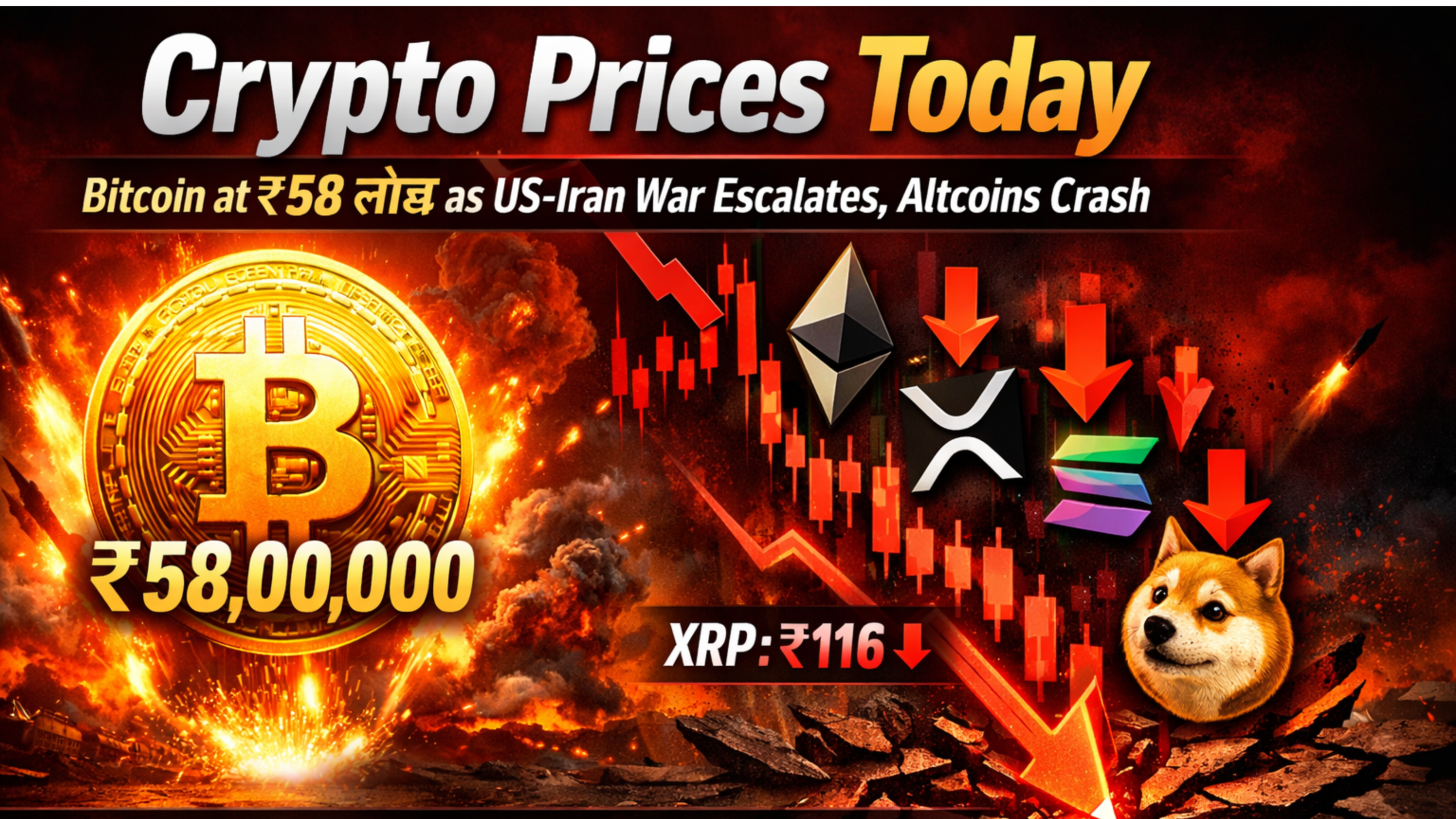 युद्ध के बीच क्रिप्टो में हलचल: Bitcoin ₹59 लाख के पास, XRP में गिरावट