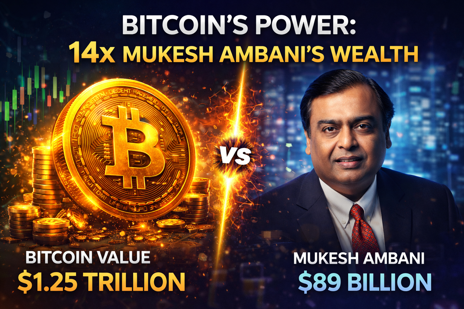 क्रिप्टो की ताकत: बिटकॉइन की वैल्यू मुकेश अंबानी की संपत्ति से 14 गुना ज्यादा